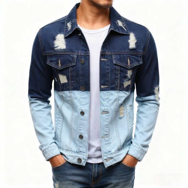 Two-Tone Blue Distressed Denim Jacket