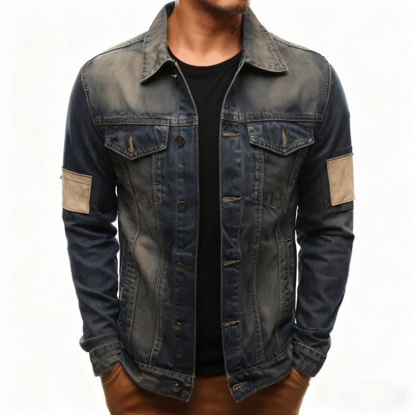 Dark Blue Contrast Patch Denim Jacket