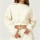 Cream Tie-Waist Cropped Hoodie Two-Piece Set